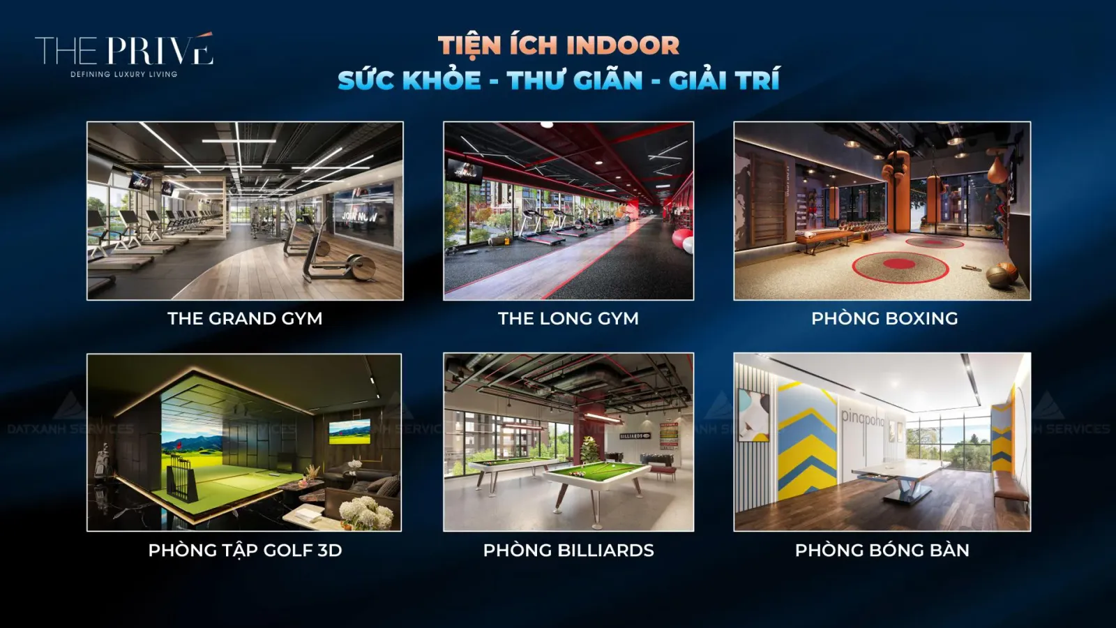 Các phòng gym, boxing, golf 3D, bida, bóng bàn