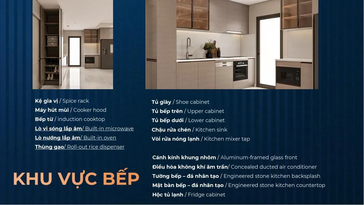 Bếp hoàn thiện với thiết bị âm tủ