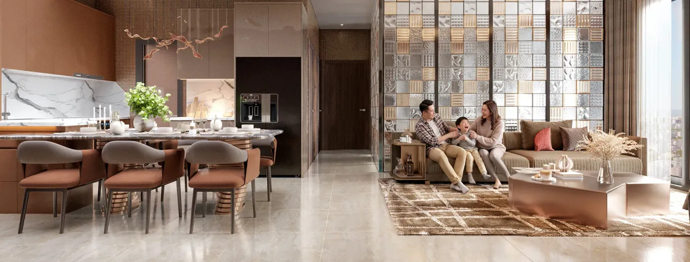 Bếp và phòng khách gia đình