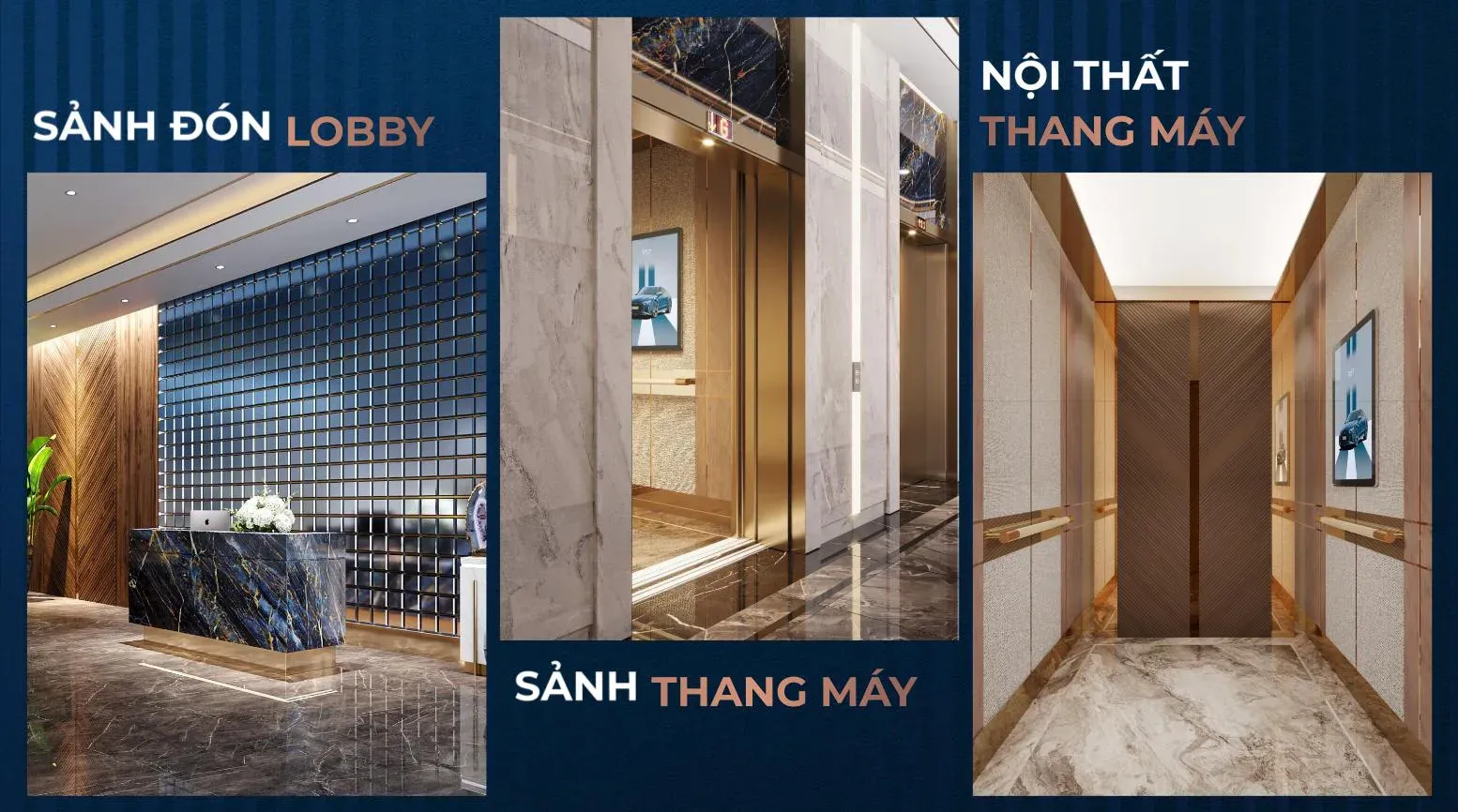 Sảnh lobby, sảnh thang máy, cabin thang máy